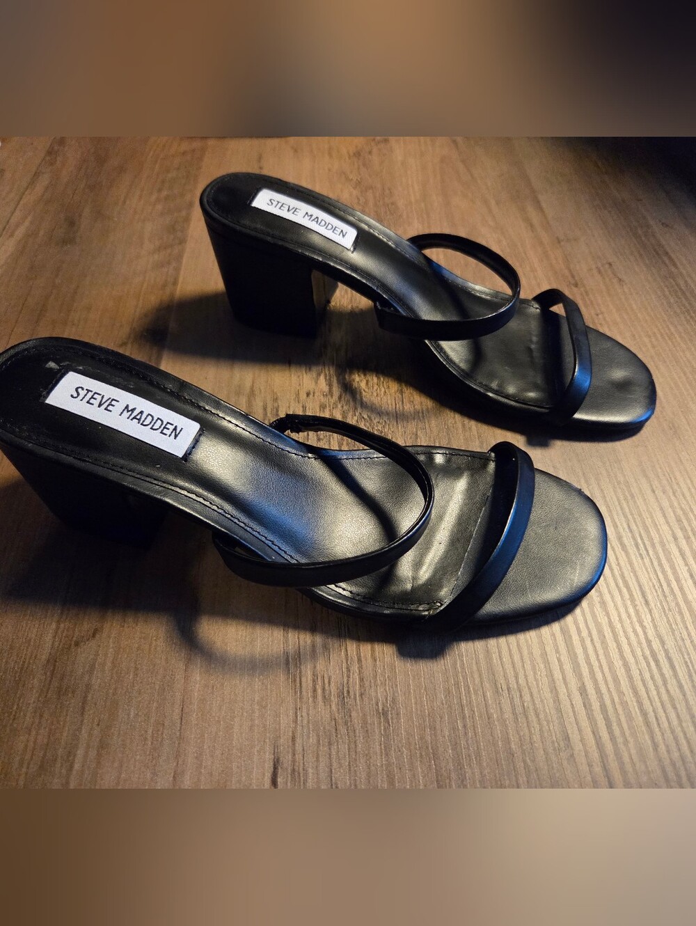 Steve Madden Black Minimalist Double-Strap Block Heels